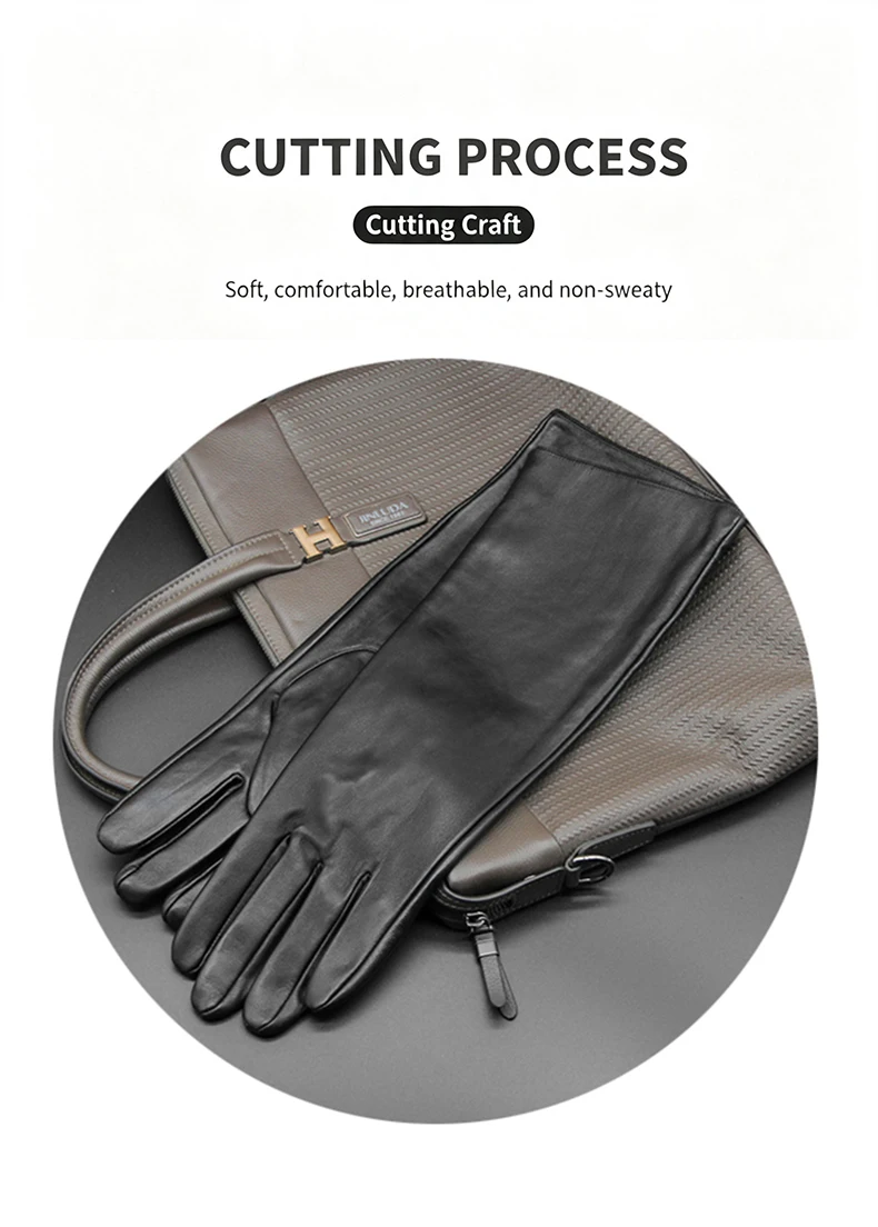Men's 40cm Long Gloves Made of First-Layer Sheepskin, Thin Style for Spring and Autumn, Fashionable and Versatile for Parties, Touch Screen Compatible