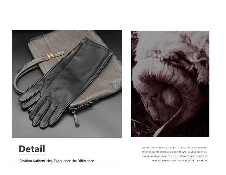Men's 40cm Long Gloves Made of First-Layer Sheepskin, Thin Style for Spring and Autumn, Fashionable and Versatile for Parties, Touch Screen Compatible