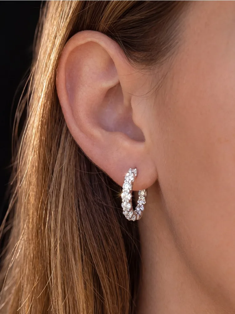 Gorgeous 0.1ct Real Moissanite Diamond Round Earrings Wedding Fashion Hoop Earring for Women Wedding Jewelry