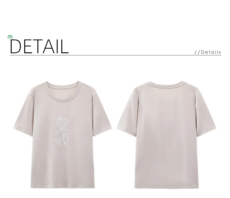 I BELIEVE YOU Elegant Casual Round Neck Short Sleeved T-Shirt 2026 Summer New Flower Embroidered Commuter Top Women 2263016343