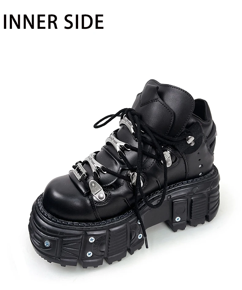 New Women Shoes Punk Style Lace-up Heel Height 8CM Platform Shoes Woman Gothic Ankle Rock Boots Metal Decor Women Sneakers 2026