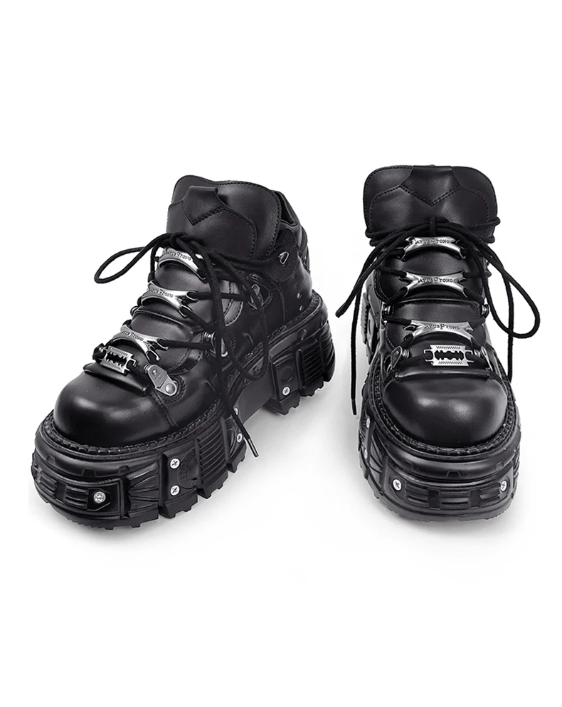 New Women Shoes Punk Style Lace-up Heel Height 8CM Platform Shoes Woman Gothic Ankle Rock Boots Metal Decor Women Sneakers 2026