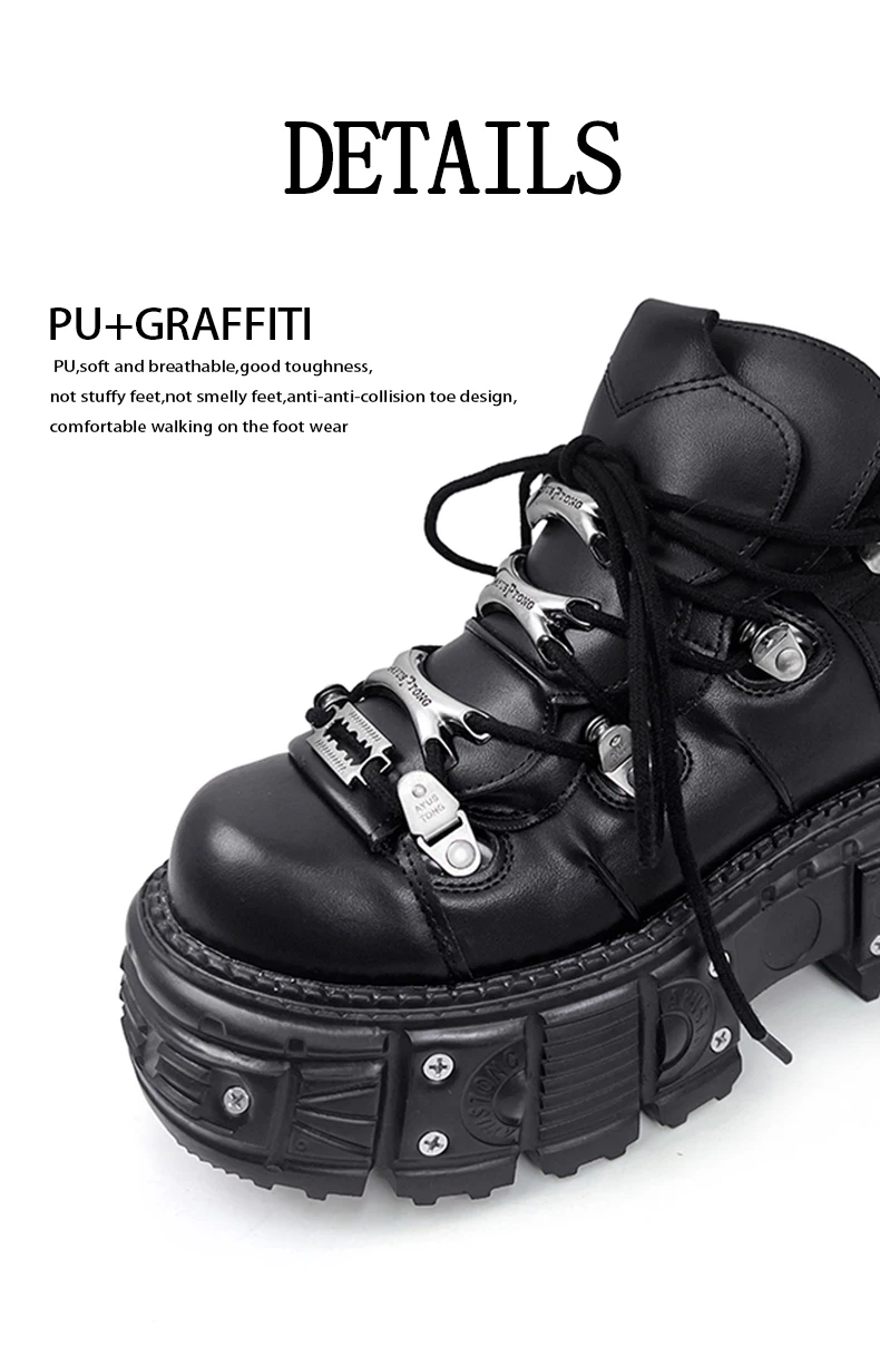New Women Shoes Punk Style Lace-up Heel Height 8CM Platform Shoes Woman Gothic Ankle Rock Boots Metal Decor Women Sneakers 2026