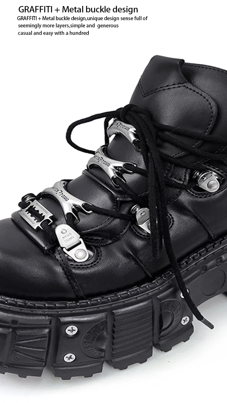New Women Shoes Punk Style Lace-up Heel Height 8CM Platform Shoes Woman Gothic Ankle Rock Boots Metal Decor Women Sneakers 2026