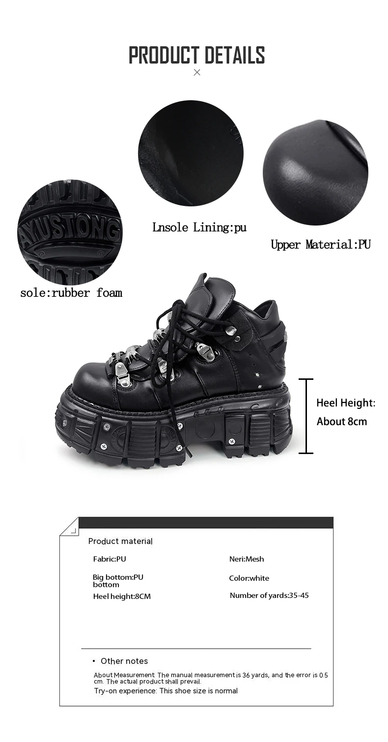New Women Shoes Punk Style Lace-up Heel Height 8CM Platform Shoes Woman Gothic Ankle Rock Boots Metal Decor Women Sneakers 2026