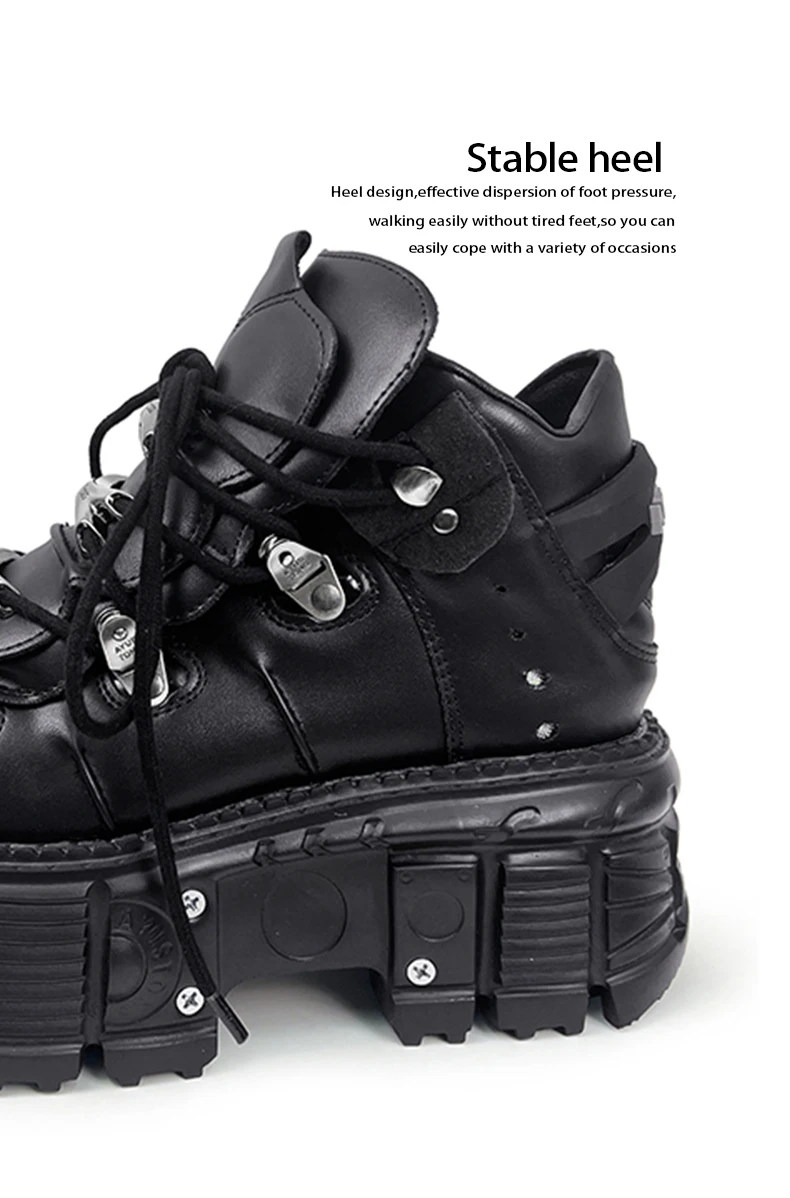 New Women Shoes Punk Style Lace-up Heel Height 8CM Platform Shoes Woman Gothic Ankle Rock Boots Metal Decor Women Sneakers 2026