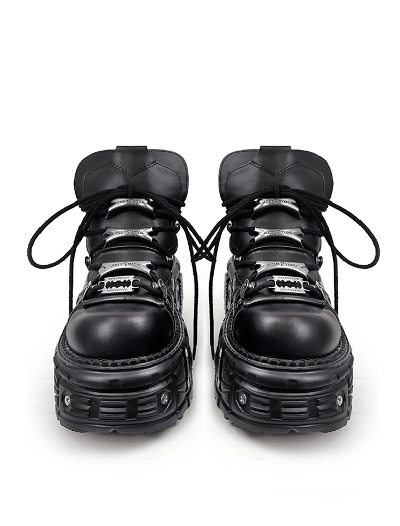 New Women Shoes Punk Style Lace-up Heel Height 8CM Platform Shoes Woman Gothic Ankle Rock Boots Metal Decor Women Sneakers 2026