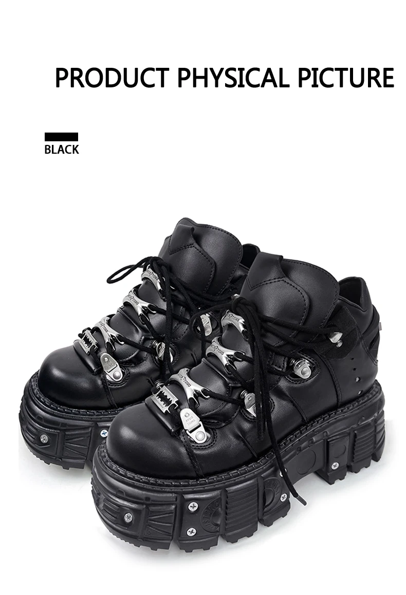 New Women Shoes Punk Style Lace-up Heel Height 8CM Platform Shoes Woman Gothic Ankle Rock Boots Metal Decor Women Sneakers 2026