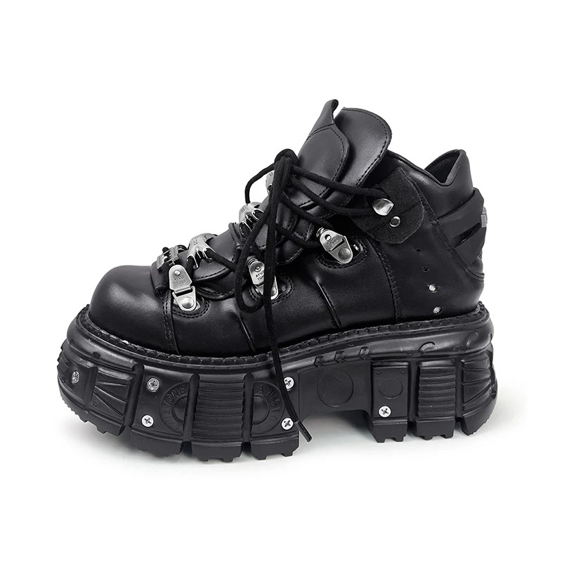 New Women Shoes Punk Style Lace-up Heel Height 8CM Platform Shoes Woman Gothic Ankle Rock Boots Metal Decor Women Sneakers 2026
