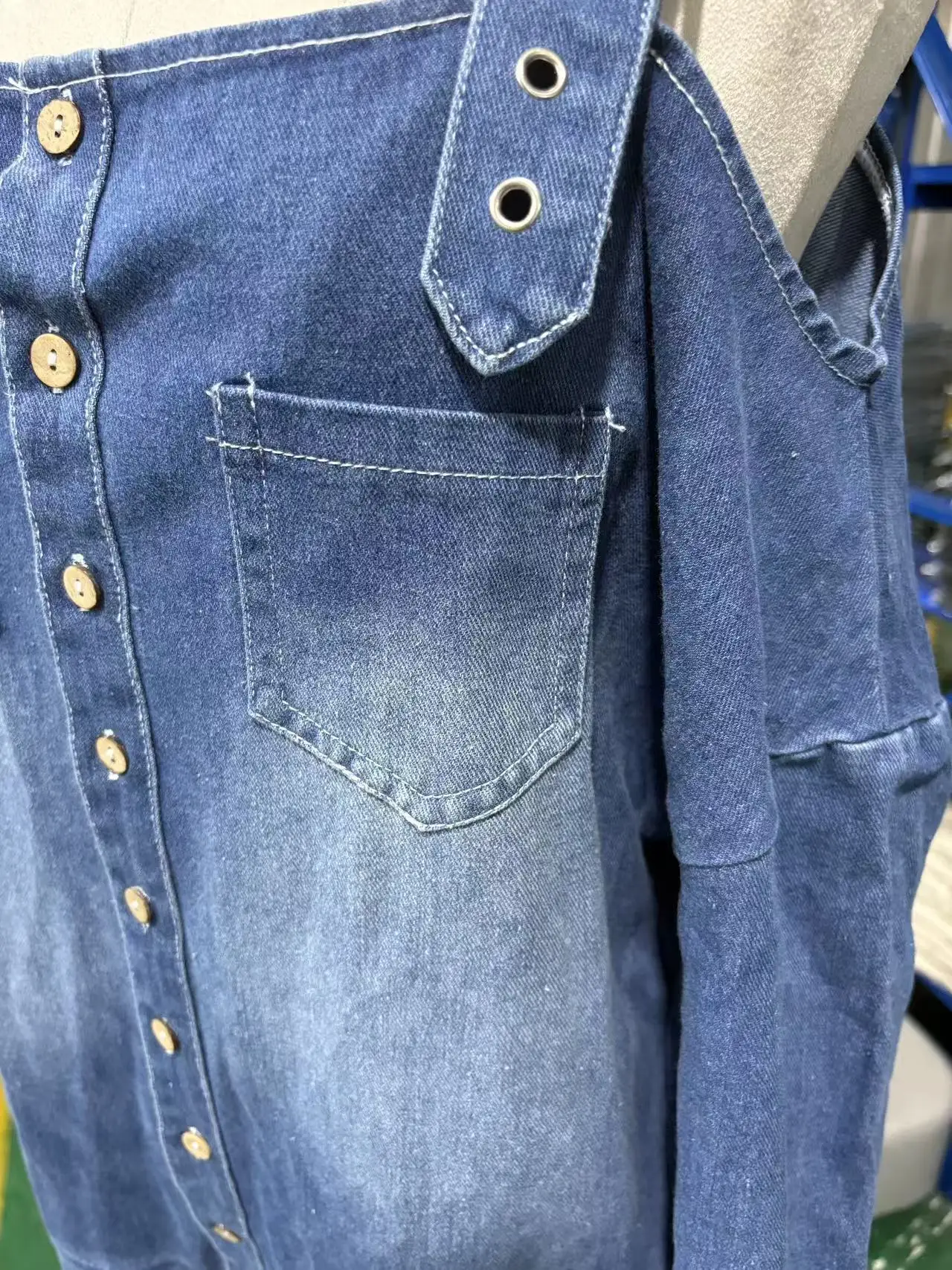 Sexy Off Shoulder Denim Overall Jumpsuit Pockets Wide Leg Playsuit