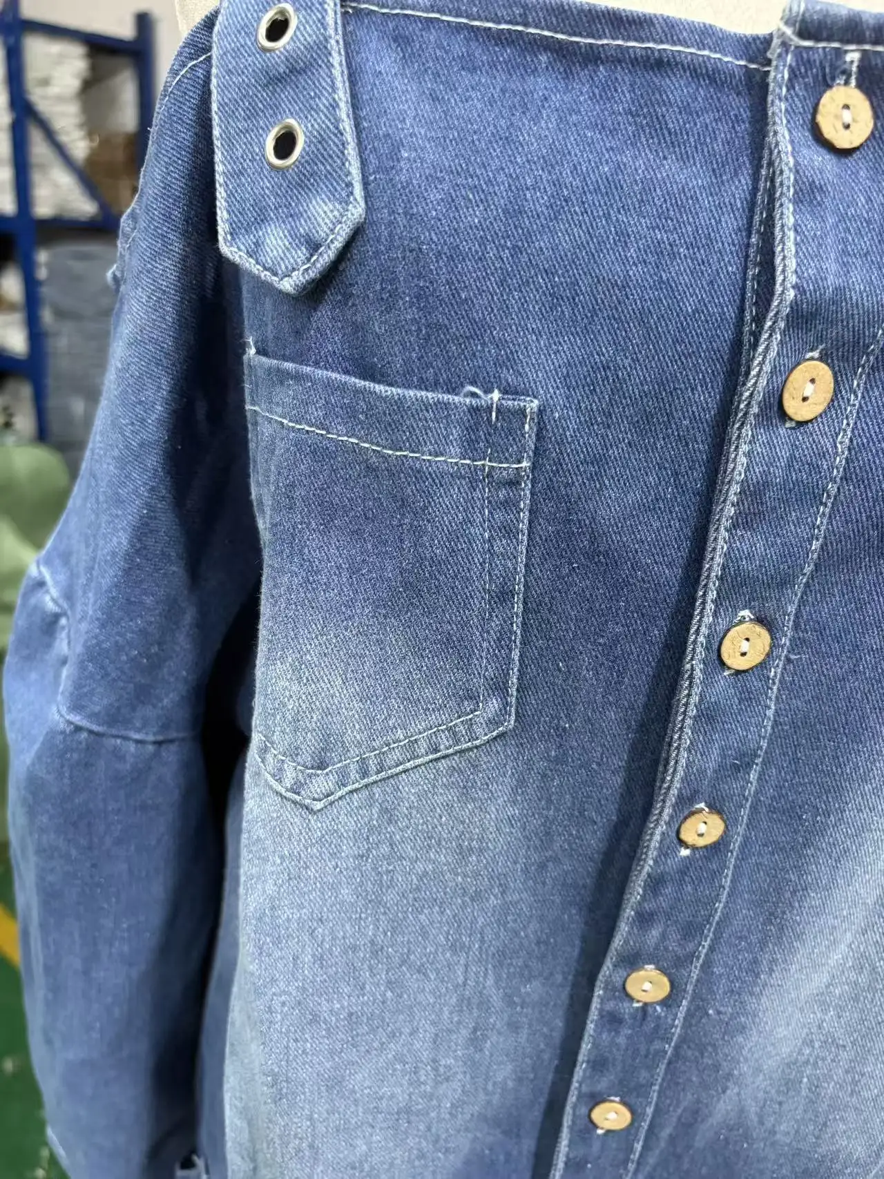 Sexy Off Shoulder Denim Overall Jumpsuit Pockets Wide Leg Playsuit