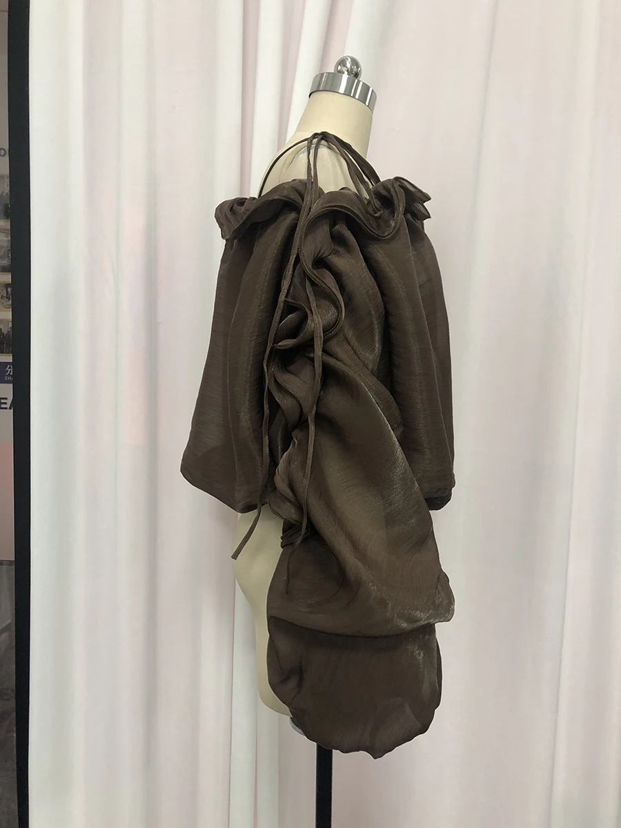 TWOTWINSTYLE Spliced Folds Shirts for Women Slash Neck Long Sleeve Loose Solid Casual Pullover Blouse Female Fashion Clothes New