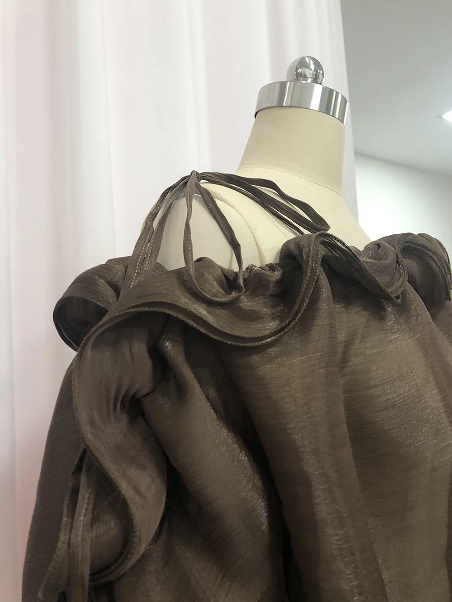 TWOTWINSTYLE Spliced Folds Shirts for Women Slash Neck Long Sleeve Loose Solid Casual Pullover Blouse Female Fashion Clothes New