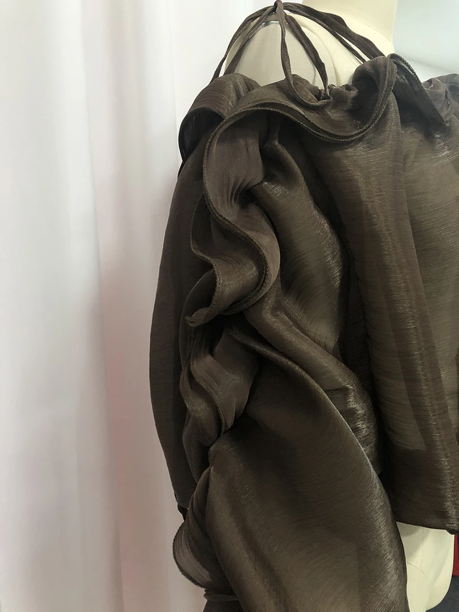 TWOTWINSTYLE Spliced Folds Shirts for Women Slash Neck Long Sleeve Loose Solid Casual Pullover Blouse Female Fashion Clothes New