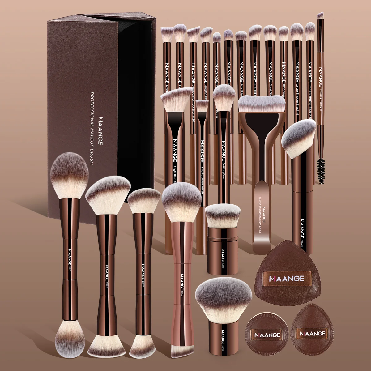 MAANGE 28pcs Makeup Brushes Set Gift Box Double Head Foundation Brush Concealer Brush Powder Brush Blending Eyeshadow Brushes