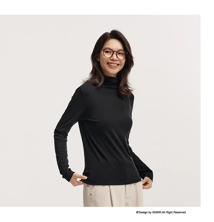 Semir Women Tshirt Thermal Antibacterial Half Turtleneck Solid Slim Fit Long Sleeve 2026 Everyday Layering Base Top