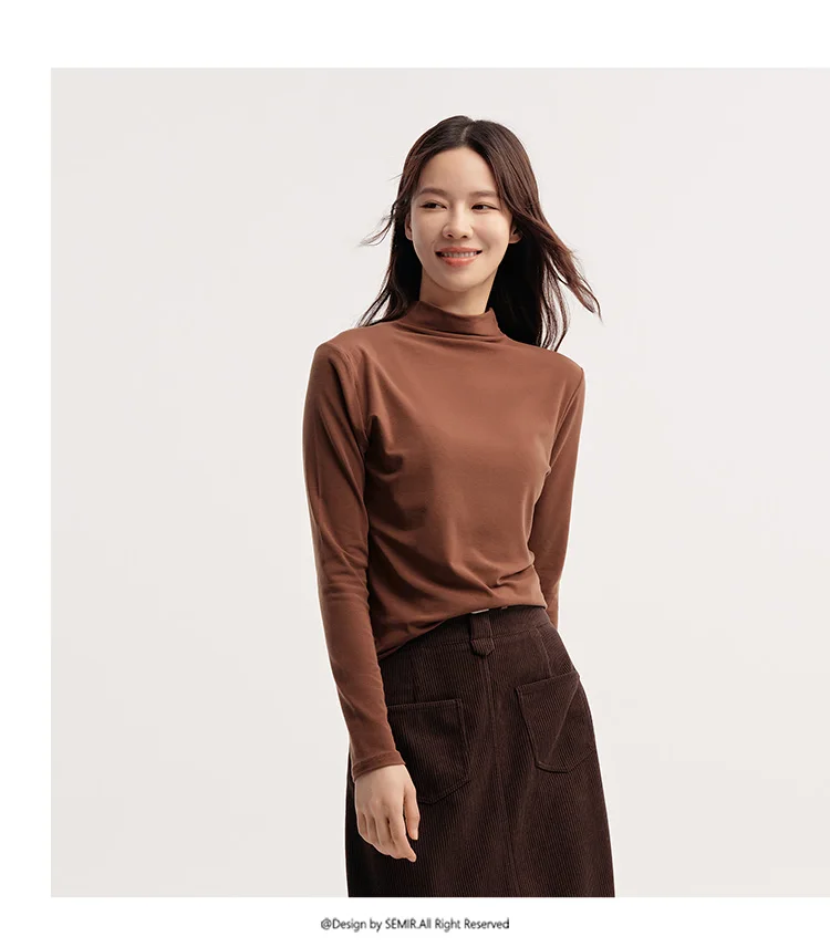 Semir Women Tshirt Thermal Antibacterial Half Turtleneck Solid Slim Fit Long Sleeve 2026 Everyday Layering Base Top