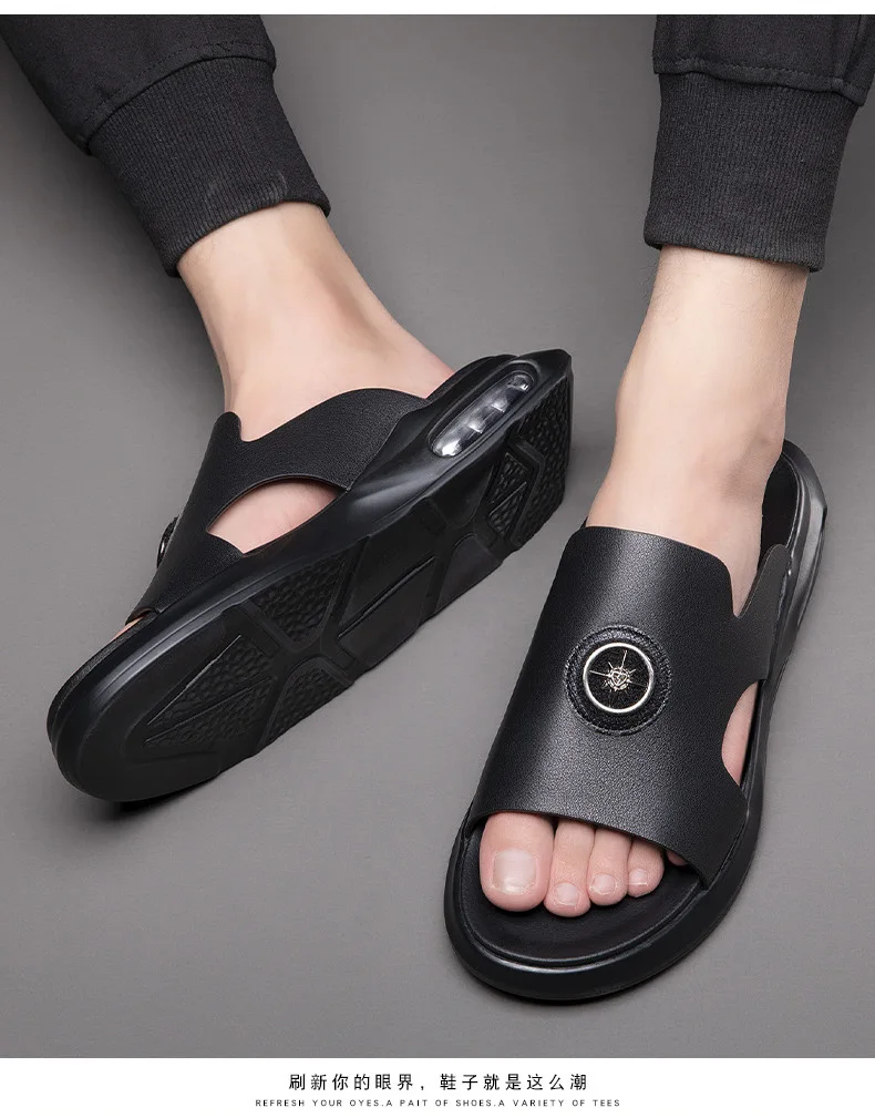 New Luxury Men's Genuine Leather Sandals Classic Roman Men Shoes Slippers Soft Comfortable Men Non-slip Walking Slippers Footwea