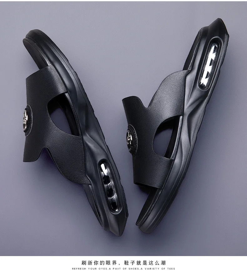 New Luxury Men's Genuine Leather Sandals Classic Roman Men Shoes Slippers Soft Comfortable Men Non-slip Walking Slippers Footwea
