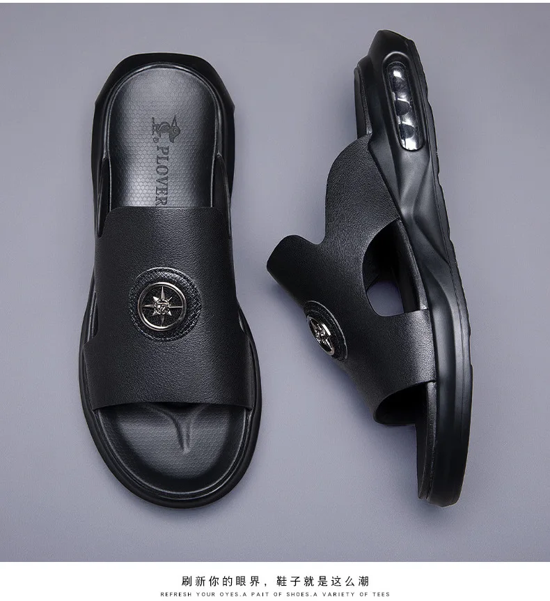 New Luxury Men's Genuine Leather Sandals Classic Roman Men Shoes Slippers Soft Comfortable Men Non-slip Walking Slippers Footwea