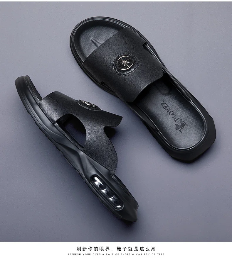 New Luxury Men's Genuine Leather Sandals Classic Roman Men Shoes Slippers Soft Comfortable Men Non-slip Walking Slippers Footwea