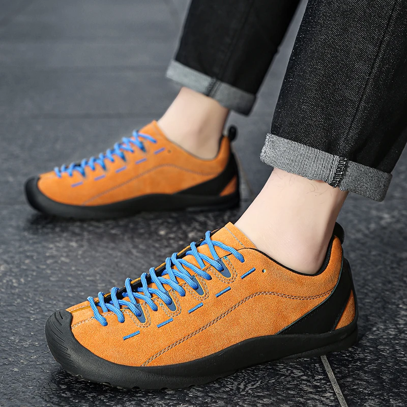Outdoor Men's Hiking Shoes British-Style Leather Low-Cut Sneakers Comfortable Couple Hiking Travel Multifunctional Casual Shoes