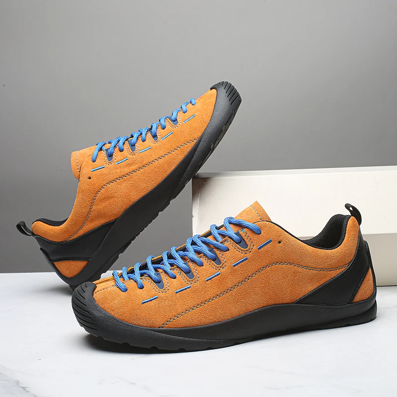 Outdoor Men's Hiking Shoes British-Style Leather Low-Cut Sneakers Comfortable Couple Hiking Travel Multifunctional Casual Shoes