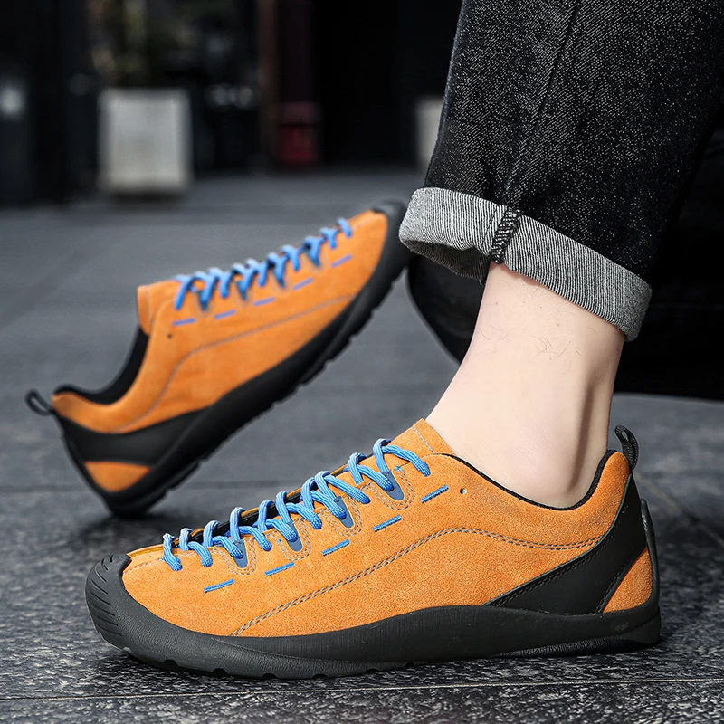 Outdoor Men's Hiking Shoes British-Style Leather Low-Cut Sneakers Comfortable Couple Hiking Travel Multifunctional Casual Shoes