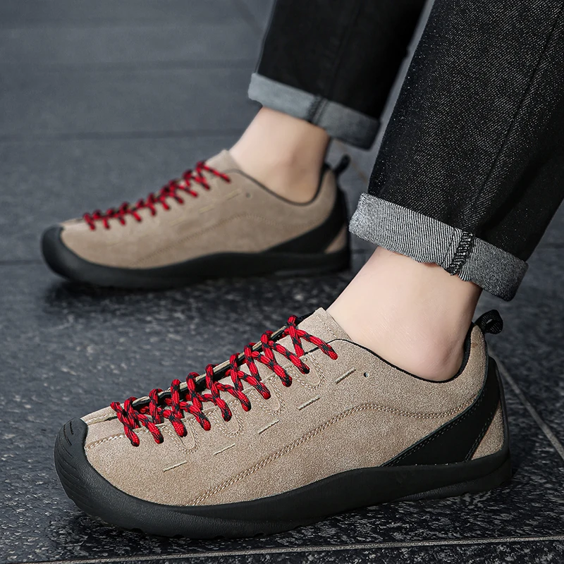 Outdoor Men's Hiking Shoes British-Style Leather Low-Cut Sneakers Comfortable Couple Hiking Travel Multifunctional Casual Shoes