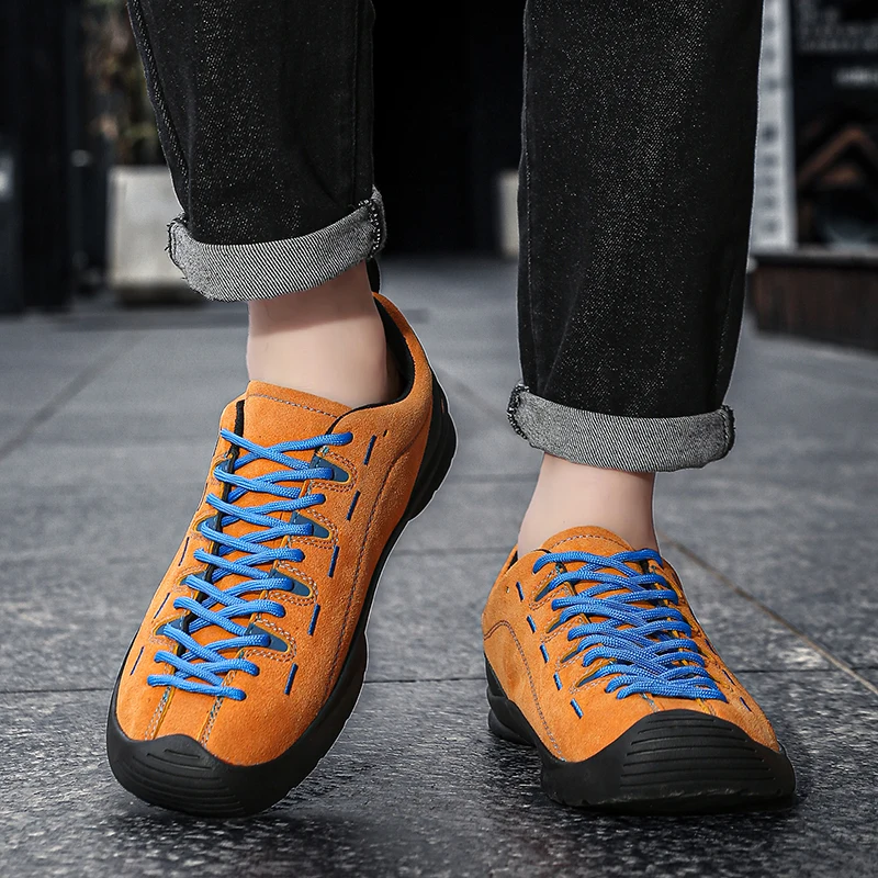 Outdoor Men's Hiking Shoes British-Style Leather Low-Cut Sneakers Comfortable Couple Hiking Travel Multifunctional Casual Shoes