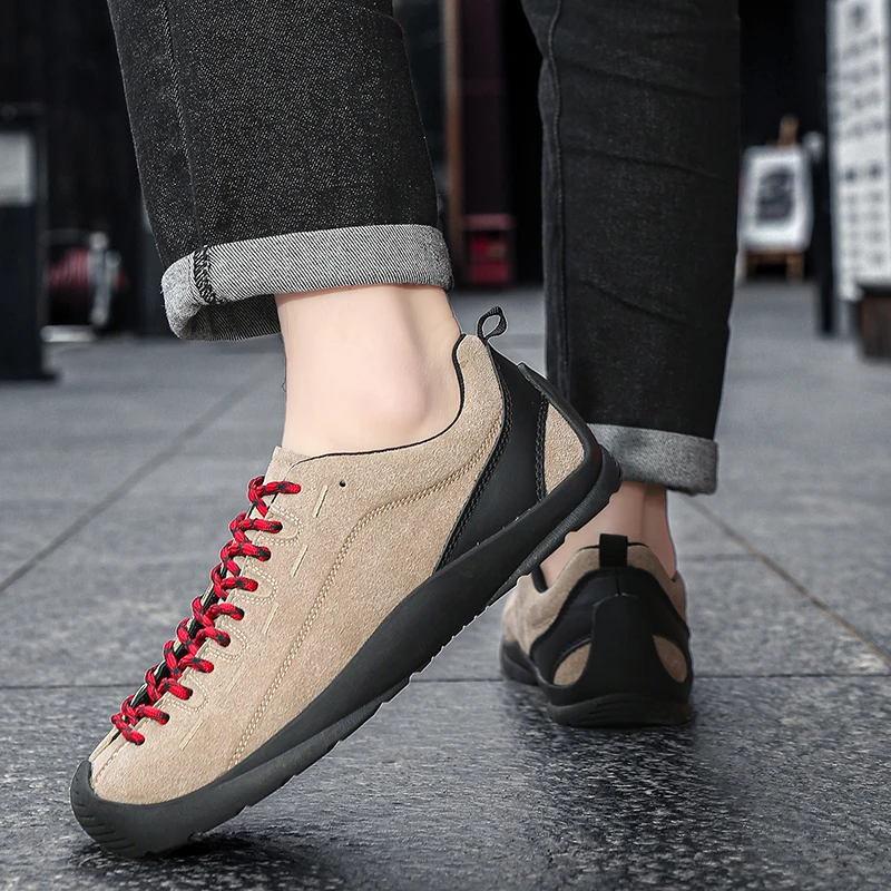 Outdoor Men's Hiking Shoes British-Style Leather Low-Cut Sneakers Comfortable Couple Hiking Travel Multifunctional Casual Shoes