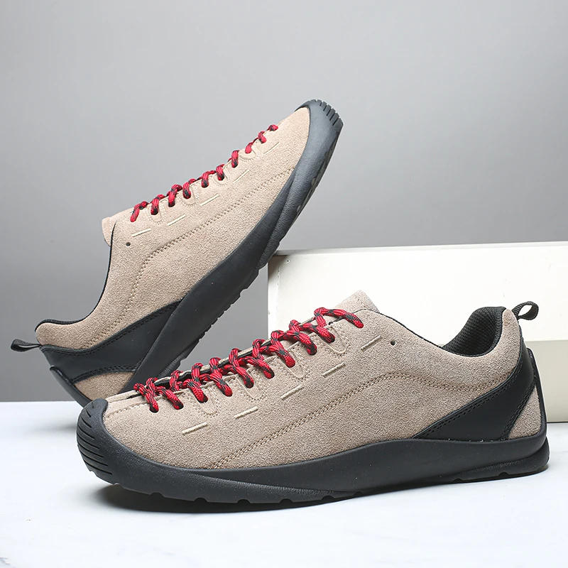 Outdoor Men's Hiking Shoes British-Style Leather Low-Cut Sneakers Comfortable Couple Hiking Travel Multifunctional Casual Shoes