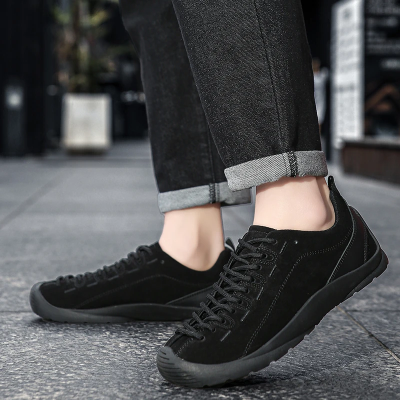 Outdoor Men's Hiking Shoes British-Style Leather Low-Cut Sneakers Comfortable Couple Hiking Travel Multifunctional Casual Shoes