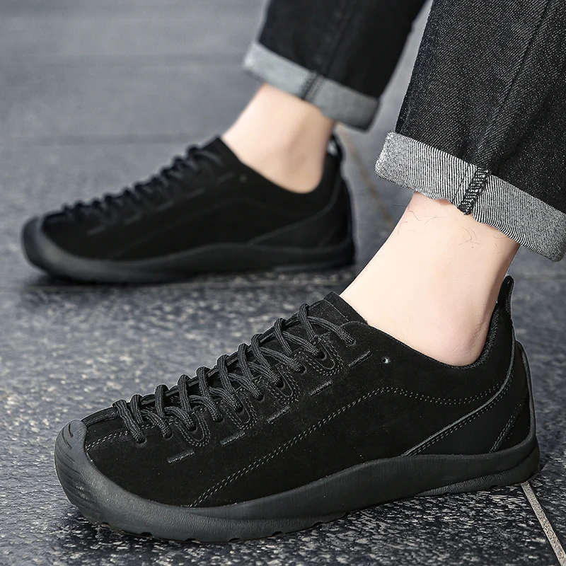 Outdoor Men's Hiking Shoes British-Style Leather Low-Cut Sneakers Comfortable Couple Hiking Travel Multifunctional Casual Shoes