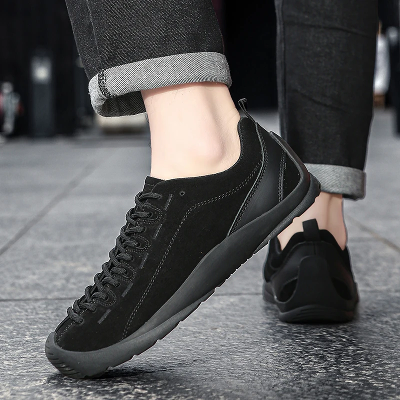 Outdoor Men's Hiking Shoes British-Style Leather Low-Cut Sneakers Comfortable Couple Hiking Travel Multifunctional Casual Shoes