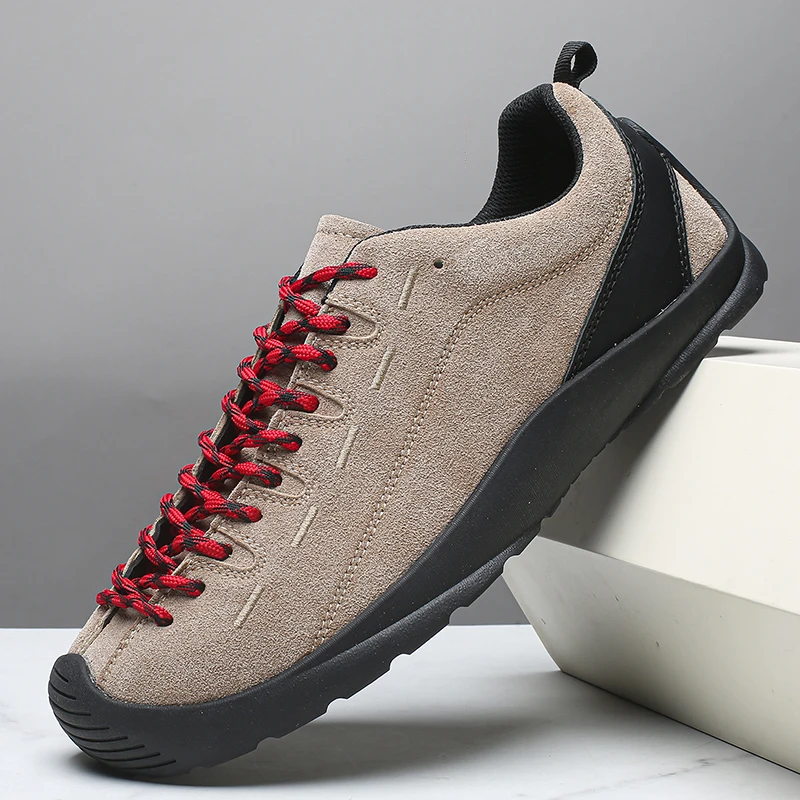 Outdoor Men's Hiking Shoes British-Style Leather Low-Cut Sneakers Comfortable Couple Hiking Travel Multifunctional Casual Shoes