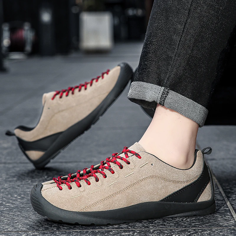 Outdoor Men's Hiking Shoes British-Style Leather Low-Cut Sneakers Comfortable Couple Hiking Travel Multifunctional Casual Shoes