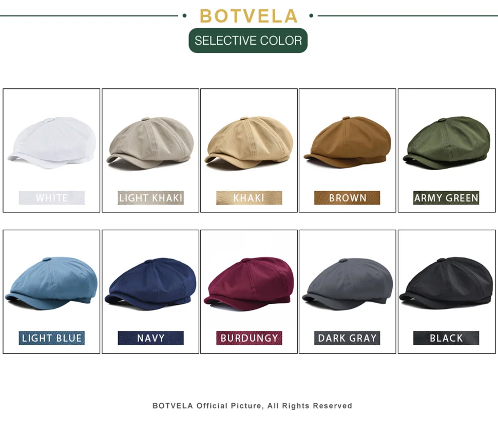 BOTVELA Newsboy Cap Men's Twill Cotton Hat 8 Panel Hat Baker Caps Retro Gatsby Hats Casual Brand Cap Cabbie Apple Beret for Male