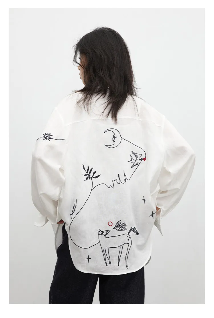 CHIC VEN Fashion Women Shirt White Single-breasted Loose Casual Long Sleeve Pony Embroidered Female Blouses Spring Summer 2026