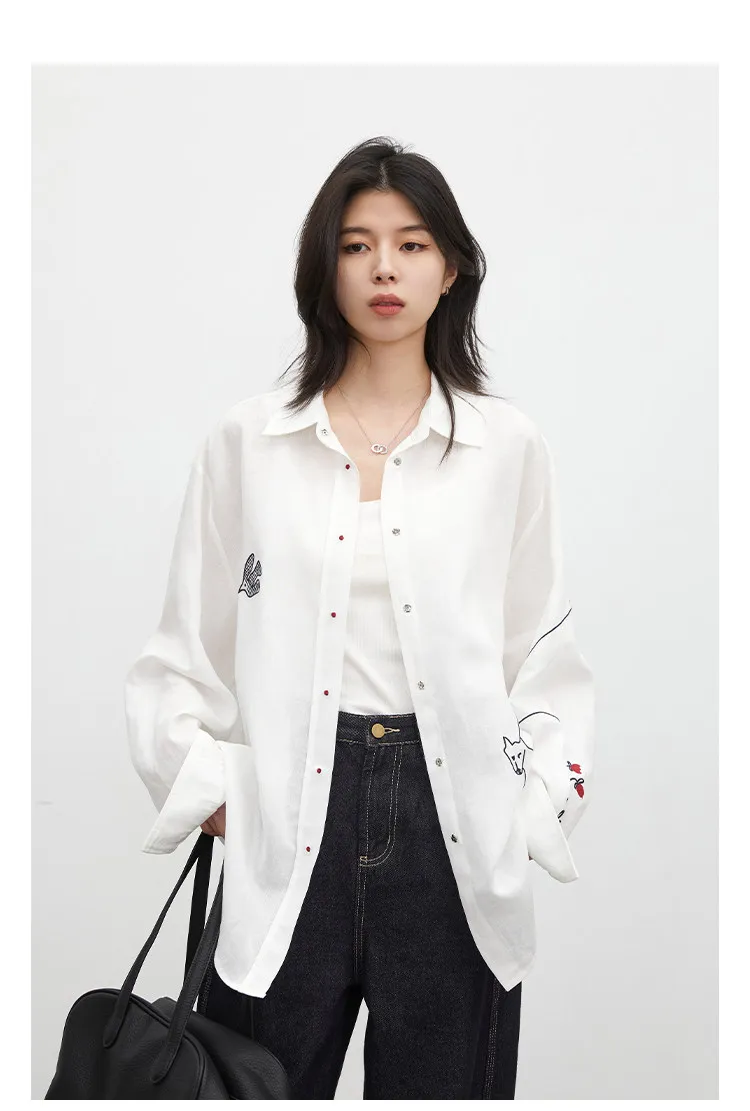 CHIC VEN Fashion Women Shirt White Single-breasted Loose Casual Long Sleeve Pony Embroidered Female Blouses Spring Summer 2026