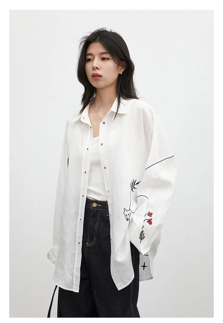 CHIC VEN Fashion Women Shirt White Single-breasted Loose Casual Long Sleeve Pony Embroidered Female Blouses Spring Summer 2026