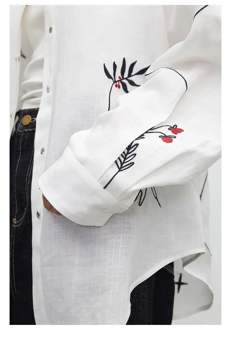 CHIC VEN Fashion Women Shirt White Single-breasted Loose Casual Long Sleeve Pony Embroidered Female Blouses Spring Summer 2026