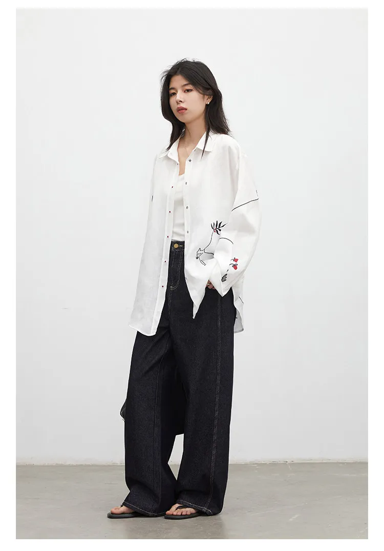CHIC VEN Fashion Women Shirt White Single-breasted Loose Casual Long Sleeve Pony Embroidered Female Blouses Spring Summer 2026