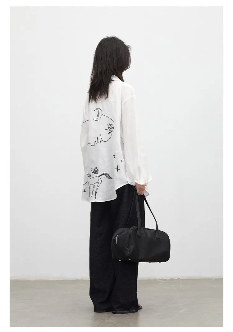 CHIC VEN Fashion Women Shirt White Single-breasted Loose Casual Long Sleeve Pony Embroidered Female Blouses Spring Summer 2026