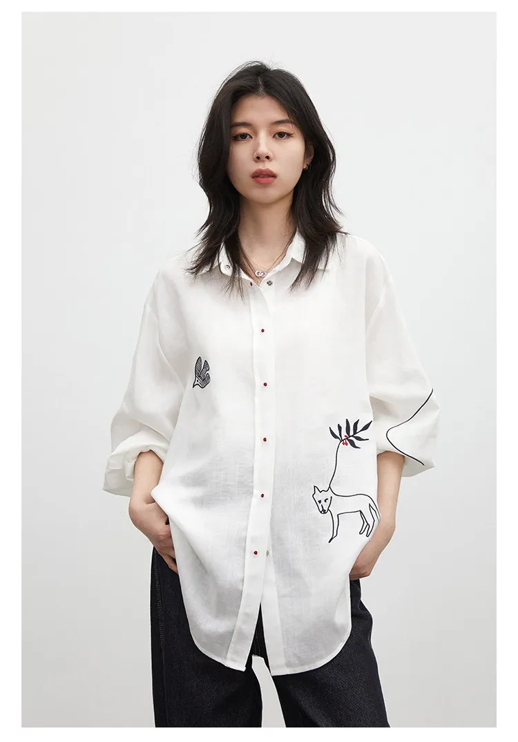 CHIC VEN Fashion Women Shirt White Single-breasted Loose Casual Long Sleeve Pony Embroidered Female Blouses Spring Summer 2026