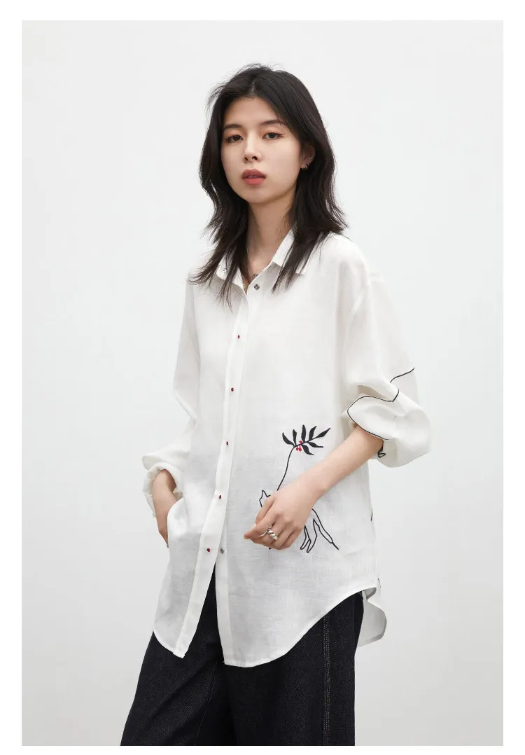 CHIC VEN Fashion Women Shirt White Single-breasted Loose Casual Long Sleeve Pony Embroidered Female Blouses Spring Summer 2026