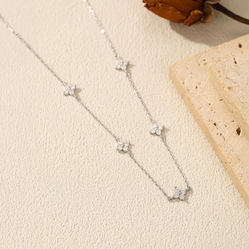Smyoue D Vvs1 Excellent Cut Moissanite Four Leaves Necklace for Women Lab Diamond 18k Plated Wedding Chain S925 Sterling Silver