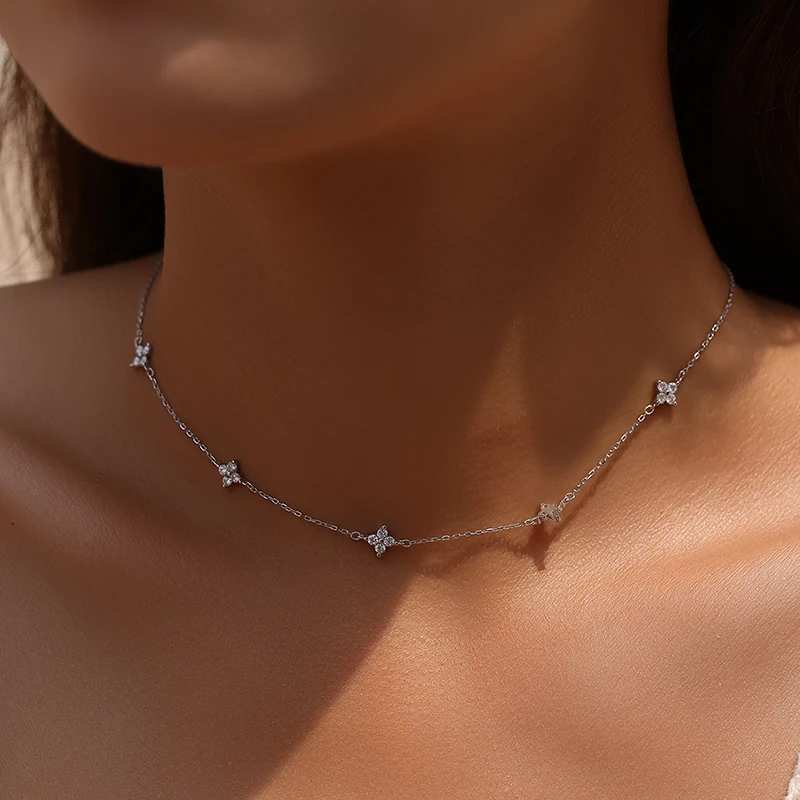 Smyoue D Vvs1 Excellent Cut Moissanite Four Leaves Necklace for Women Lab Diamond 18k Plated Wedding Chain S925 Sterling Silver