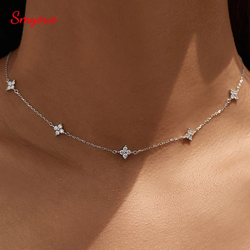 Smyoue D Vvs1 Excellent Cut Moissanite Four Leaves Necklace for Women Lab Diamond 18k Plated Wedding Chain S925 Sterling Silver