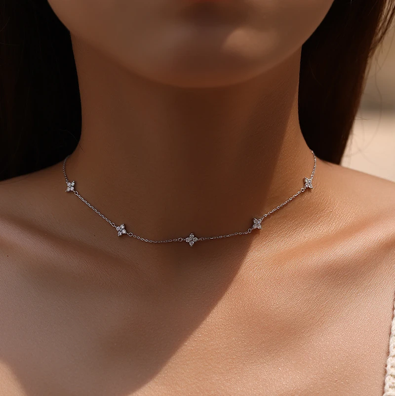 Smyoue D Vvs1 Excellent Cut Moissanite Four Leaves Necklace for Women Lab Diamond 18k Plated Wedding Chain S925 Sterling Silver